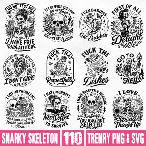 Paquete de PNG y SVG de esqueleto sarcástico, PNG de calavera sarcástica de moda, PNG de cita de actitud de esqueleto atrevido, sublimación retro sarcástica y divertida imagen 3