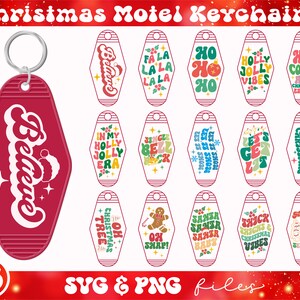 Paquete SVG de llavero de motel de Navidad, llavero de hotel de Navidad svg, llavero vintage svg, en mi era Holly Jolly svg