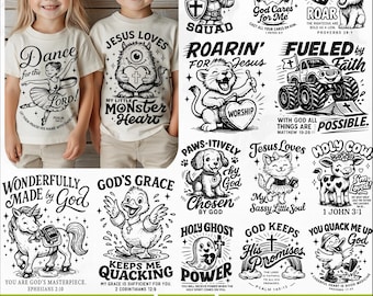 Kids Christian SVG PNG Bundle, Jesus Loves Me Bible Verse png, Funny Scripture Animal Faith png, Trendy Christian Kids Toddler Sublimation