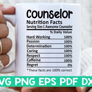 Conseiller Nutrition Facts svg, Conseiller Nutritional Facts svg, Conseiller chemise svg, Cadeau pour Conseiller svg, Conseiller coupe fichier svg, Fichier svg Mug