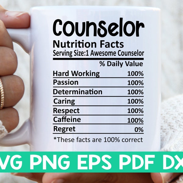 Counselor Nutrition Facts svg,Counselor Nutritional Facts svg,Counselor shirt svg,Gift for Counselor svg,Counselor cut file svg,Mug svg file