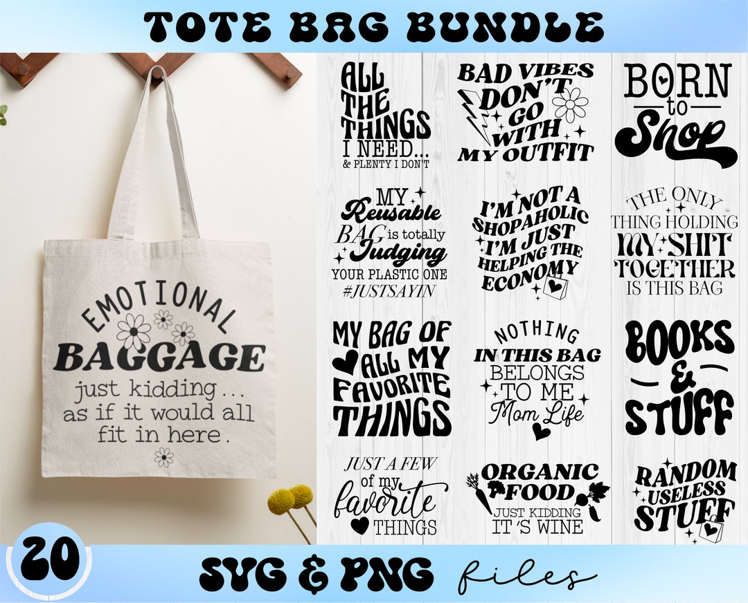 Tote Bag SVG Bundle, Tote Bag Quote Svg, Emotional Baggage Svg, Retro