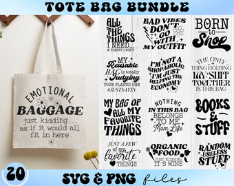 Tote Bag SVG Bundle, Tote Bag Quote svg, Emotional Baggage svg, Retro Tote Bag svg, Mom Stuff svg