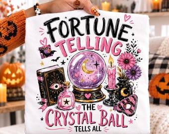 Fortune Telling PNG, Crystal Ball Witch, Vintage Halloween Psychic Reader