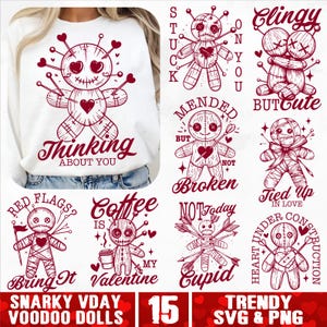 Paquete SVG de muñeco vudú sarcástico, divertido svg de San Valentín, muñecos vudú atrevidos, svg humorístico de San Valentín, png sarcástico de moda para San Valentín