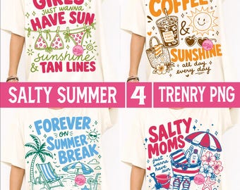 Salty Summer PNG Bundle, Coastal Beach Vibes Girls Wanna Have Sun Iced Coffee Sunshine Forever Summer Break Salty Moms Vacation