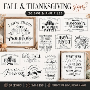 Ensemble de panneaux d'automne au format SVG, panneaux d'automne rustiques au format SVG, panneau de Thanksgiving au format SVG, panneau d'automne style ferme au format SVG, panneau « Bienvenue dans notre champ de citrouilles » au format SVG