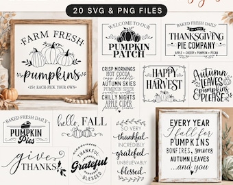 Ensemble de panneaux d'automne au format SVG, panneaux d'automne rustiques au format SVG, panneau de Thanksgiving au format SVG, panneau d'automne style ferme au format SVG, panneau « Bienvenue dans notre champ de citrouilles » au format SVG
