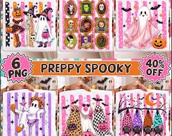 Coquette Preppy Spooky PNG, Striped Ghosts, Retro Halloween, Pink Spooky