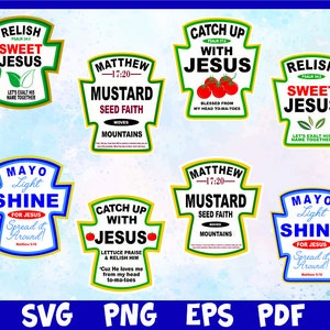 Condimento SVG, Condimento con Jesús SVG, Ponte al día con Jesús SVG, Disfruta del dulce Jesús SVG, Mayo Light Shine para Jesús SVG, Ketchup SVG
