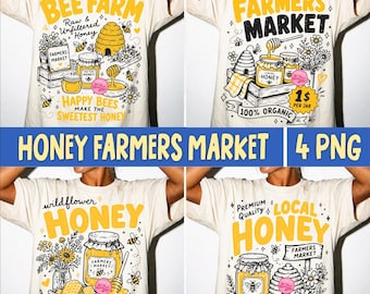 Honey Farmers Market PNG Bundle, Bee Farm Wildflower Honey Local Honey Beekeeper Cottagecore Summer Farm Stand Retro Bee Lover PNG