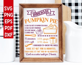 Pumpkin Pie Recipe svg,Farmhouse Kitchen svg,Pumpkin Pie Recipe cut file,Fall svg