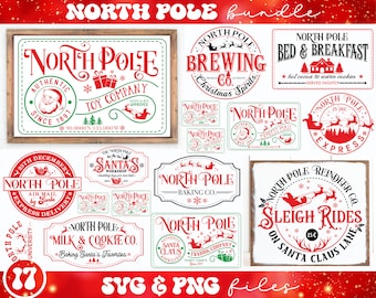 Pôle Nord svg Bundle, Farmhouse North Pole Sign svg, Santa Claus Approved svg, Trading Company svg, North Pole Bed and Breakfast svg