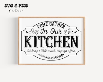 Kom verzamelen in onze keuken SVG, keuken teken SVG, boerderij SVG, rustieke teken SVG