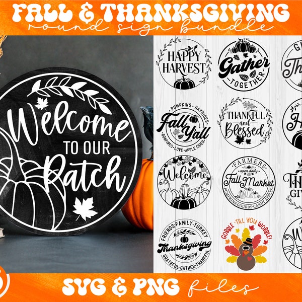 Fall Round Sign svg Bundle, Thanksgiving Round Door Hanger svg, Autumn Circle sign svg, Fall Round Porch sign svg