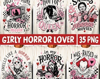 Coquette Girly Horror Lover PNG, Halloween Horror Movie Lover, Pink Spooky Vibes Sublimation