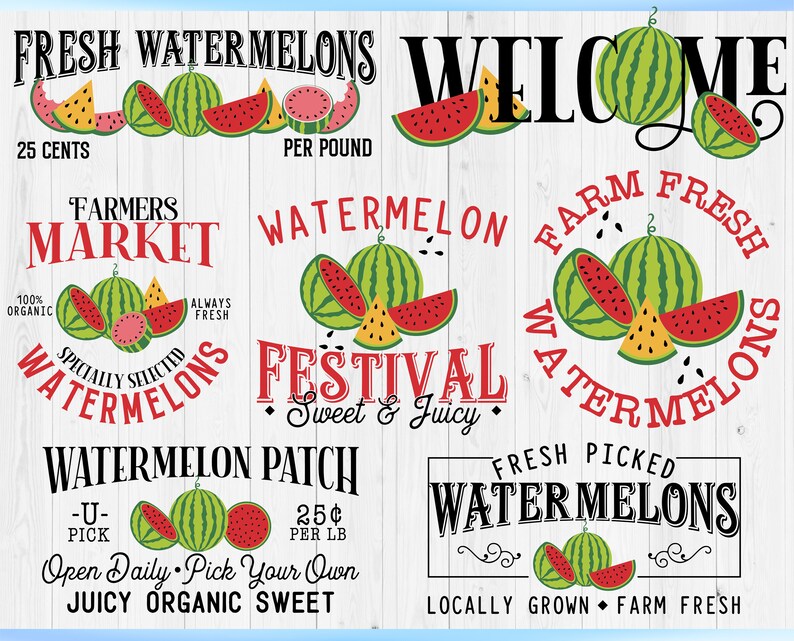 Watermelon Signs Watermelon Sign SVG Bundle, Summer Quotes SVG, Watermelon Quotes Svg ...