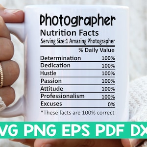 Photographe Nutrition Facts svg, Photographe Nutritional Facts svg, Photographe shirt svg, Gift for Photographer svg, Photographer cut file