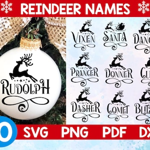 Noms de renne svg, svg de noms de renne pour cricut, fichier de coupe d’ornement de Noël, svg de renne du père Noël, svg de Rudolph, svg Dasher