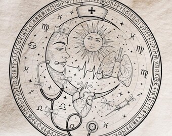 Witchy Celestial Anatomy PNG • Gothic Mond & Herz Clipart • Sternzeichen Medizinische Illustration • Dunkle Krankenschwester Design