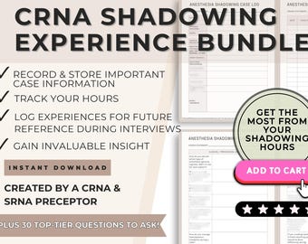 CRNA Shadowing Vorlagen-Bundle mit Fragen | Druckbare Anästhesie Schatten Log & Reflection Seiten | Nurse Anästhesie Schatten Stunden Tracker