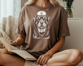 Rottweiler PNG | Retro Skizze Hund Clipart | Krankenschwester Hund PNG | Stethoskop Veterinärhund Kunst | Medizinisches Haustier PNG