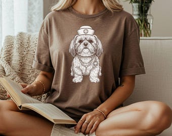 Shih Tzu PNG | Retro Skizze Hund Clipart | Krankenschwester Hund PNG | Stethoskop Veterinärhund Kunst | Medizinisches Haustier PNG