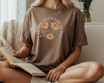 Arbeit und Lieferung Krankenschwester PNG | Boho Blumen Retro Still Design | Krankenschwester Sublimationsdatei |