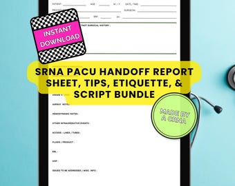 SRNA Klinisches PACU Handoff Report Bundle - Klinischer Taschenführer - SRNA Referenz, srna Spickzettel, Anästhesieberichtblatt