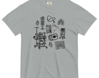 Cardiothoracic / Cardiac ICU nurse doodle collage Comfort Colors T-shirt - nurse gifts, gifts for nurses