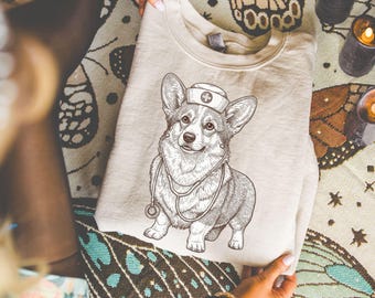 Corgis PNG | Retro Skizze Hund Clipart | Krankenschwester Hund PNG | Stethoskop Veterinärhund Kunst | Medizinisches Haustier PNG