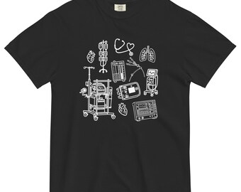 Cardiothoracic / Cardiac ICU nurse doodle collage Comfort Colors T-shirt - nurse gifts, gifts for nurses