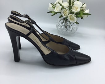 Chanel Black Slingback Heel Pumps  1990s size 38