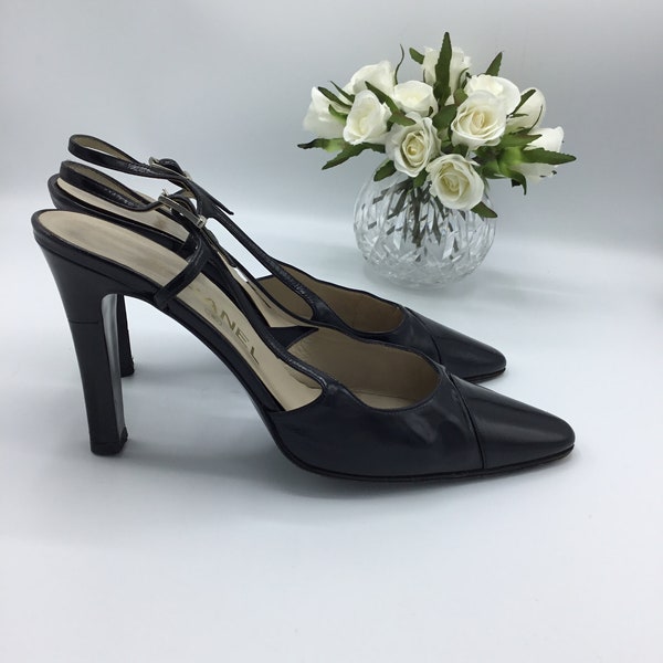 Chanel Black Slingback Heel Pumps  1990s size 38