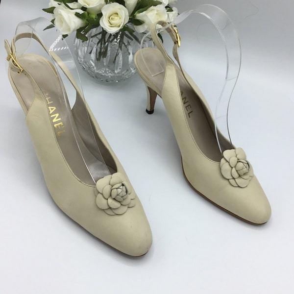 CHANEL Camellia Slingback shoes sz 38 RARE!