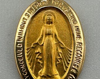 14k Solid Gold Two-Sided Miraculous Miracle medal Pendant Our Lady Religious