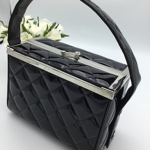 Chanel Quilted Box Bag Black Patent Leather RARE