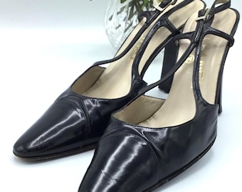 Chanel Black Slingback Heel Pumps  1990s size 38