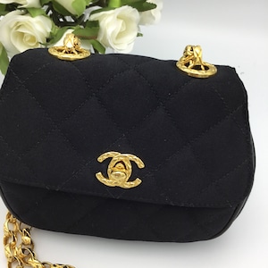 Chanel Black Quilted Satin Evening Bag