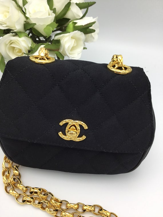 Chanel Black Quilted Satin Evening Bag