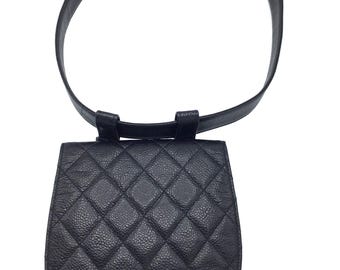 Chanel Waist Bag Black Caviar Leather Belt Bag Authentic Vintage