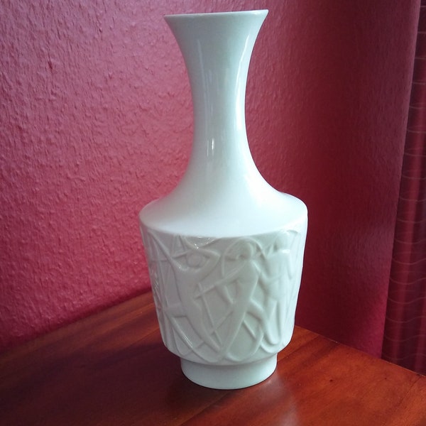 White glazed vase, Edelstein, Paradies, Kurt Wendler, 1957, Op Art