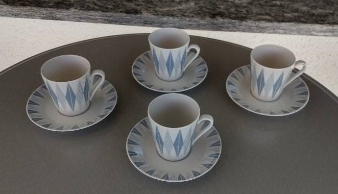 Set of Cups With Saucer Uppsala Ekeby Karlskrona Model 1013