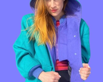 80s Colorblock Coat - Etsy