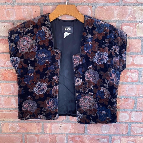 Quilted boho floral 70s velvet vest by Wild Bill C