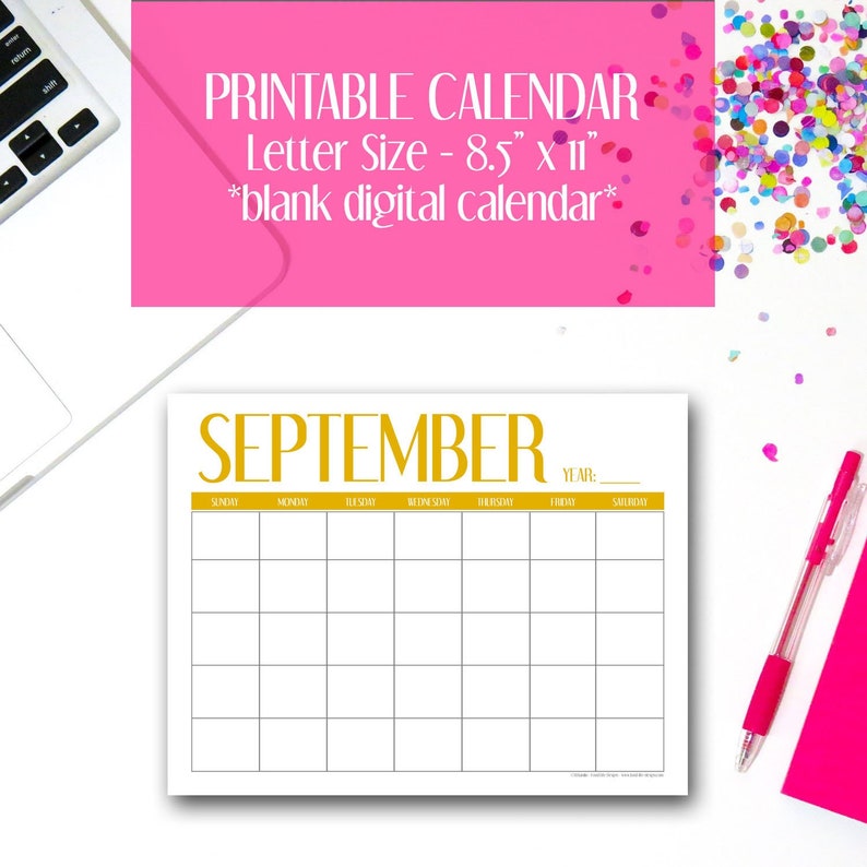Printable September Calendar Blank Digital Calendar Weekly - Etsy