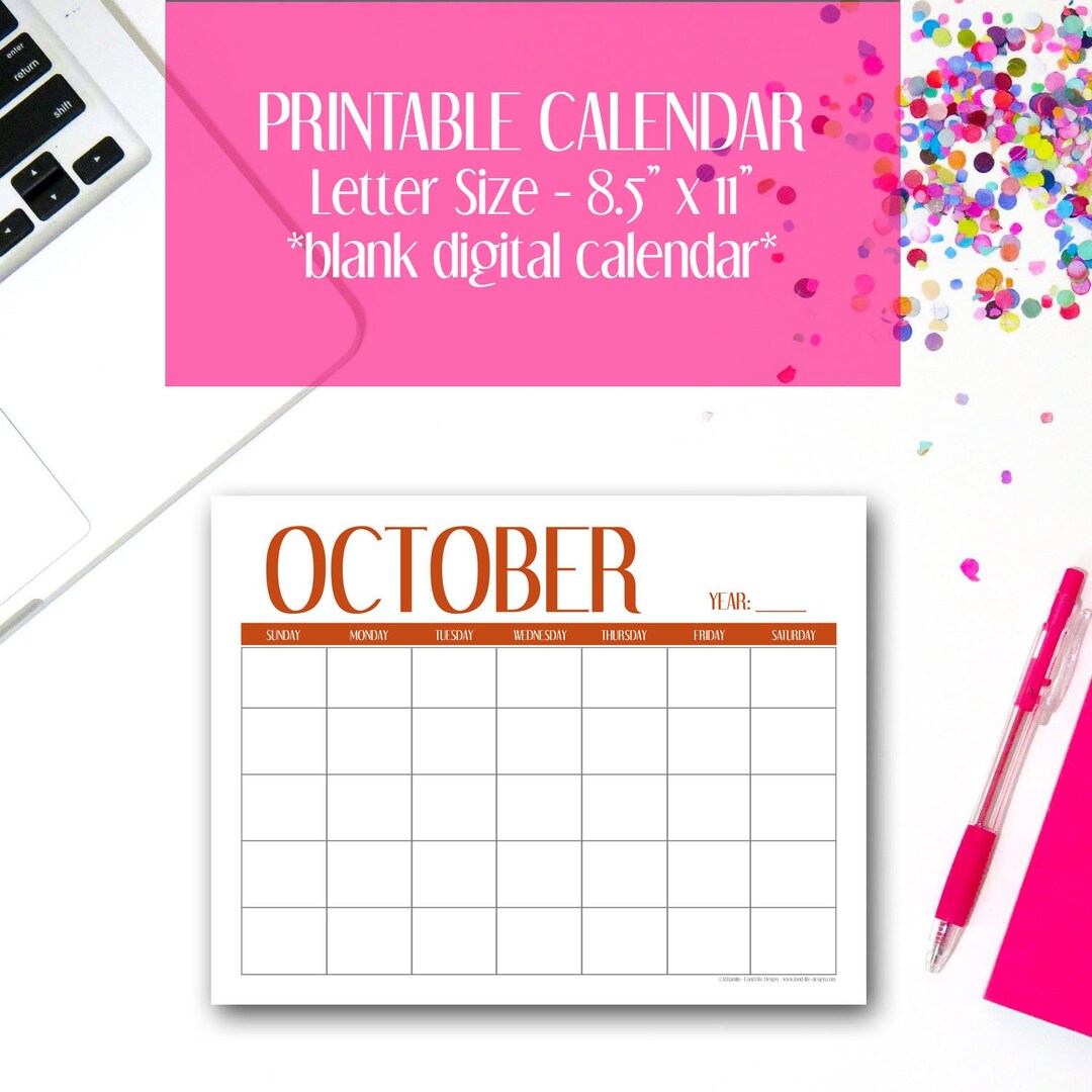 Printable October Calendar Blank Digital Calendar Weekly - Etsy