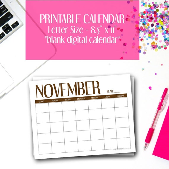 Printable November Calendar Blank Digital Calendar Weekly - Etsy