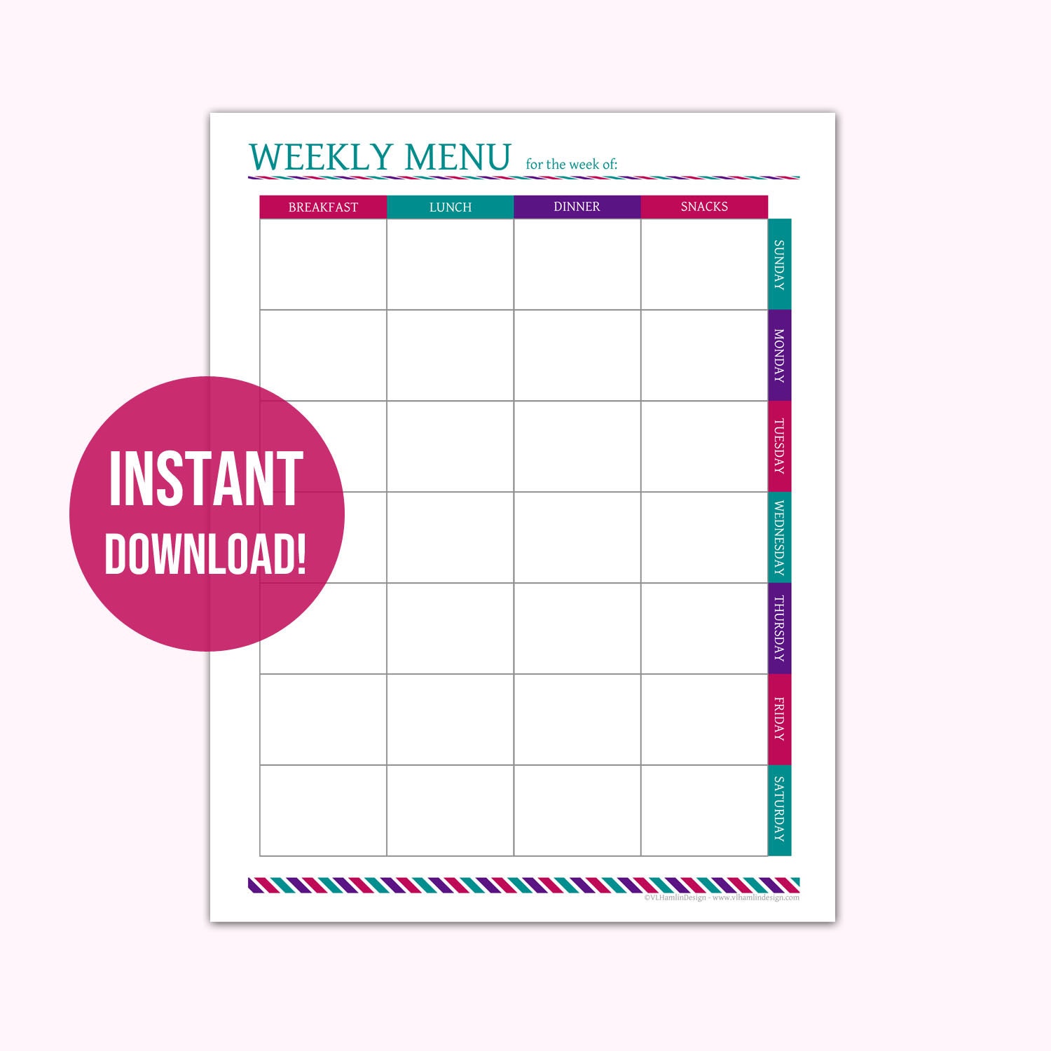 printable weekly menu planner set weekly meal planner etsy