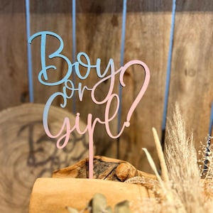 Gender Reveal Caketopper "Boy or Girl?" aus Holz - Babyparty Tortenstecker Babyshower Tortendeko Party Deko Junge oder Mädchen Kuchenstecker